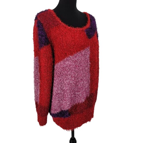 New York and Company Top Womens XL Metallic Eyelash Shimmer Knit Colorblock - Picture 9 of 15